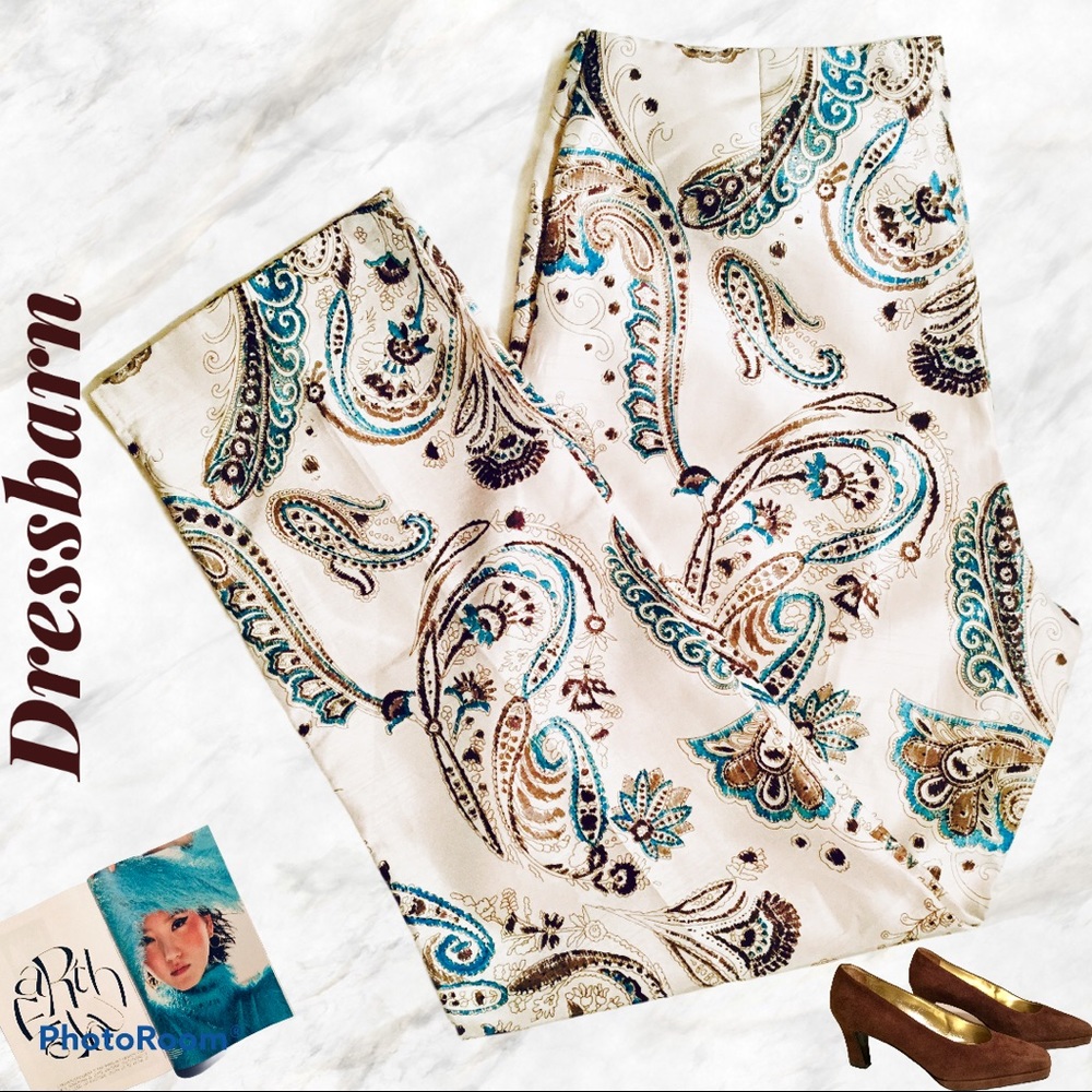Dressbarn Paisley Satin Pants. - Picture 3 of 3